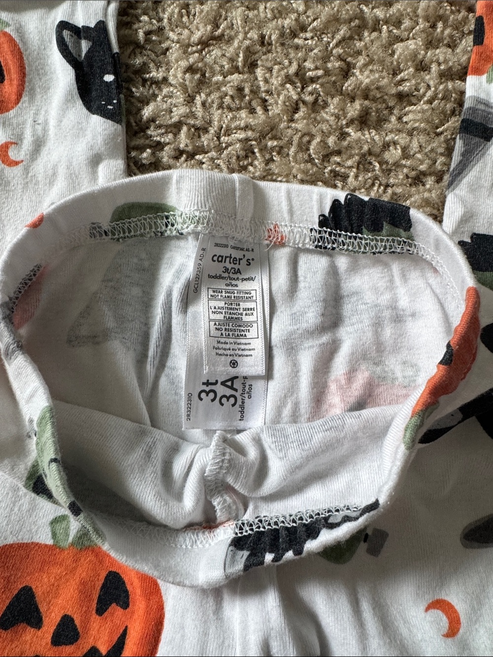 Kids Halloween Pajama Set with Orange Trim - Pumpkin & Black Cat Print - Picture 4 of 7